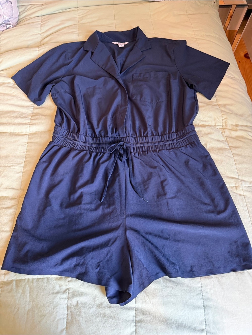 Athleta Navy Short-Sleeve Collared Romper